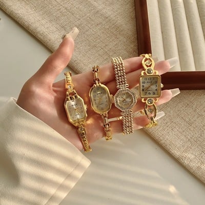 Luxurious zircon retro style golden digital dial fashion watch