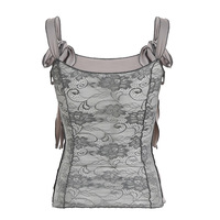 Vintage floral print sexy lace-up vest - Thumbnail 1