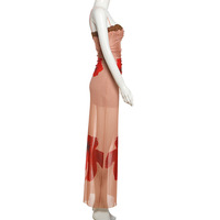 Plant print slim fit sleeveless backless slim color matching lace suspender long dress - Thumbnail 1