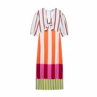 Street Fashion Striped Color Block Slit Dress - Thumbnail 2
