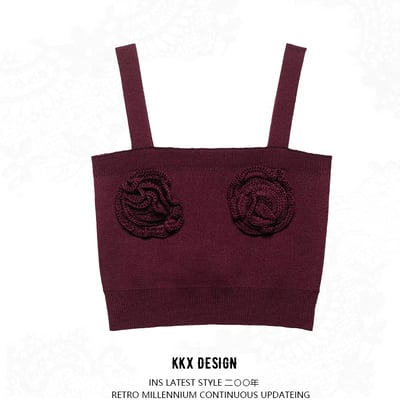 Rose appliqué knitted top