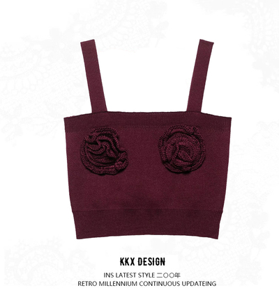 Rose appliqué knitted top