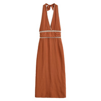 Street Fashion Embroidered Midi Halter Neck Dress - Thumbnail 2