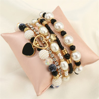Multi piece Bracelet Pearl Handmade Beaded Women's Bohemian Fashion Peach Heart Bracelet - Thumbnail 2