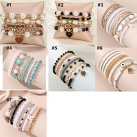 Multi piece Bracelet Pearl Handmade Beaded Women's Bohemian Fashion Peach Heart Bracelet - Thumbnail 11