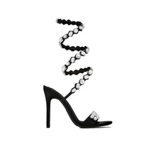 Luxury Crystal Wraparound Women Sandals Stiletto High Heels - Thumbnail 4