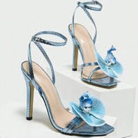 Women Fashion Cross Back Buckle Strap Pumps Open Toe Thin High Heels  - Thumbnail 3