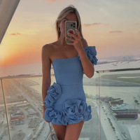 Women Elegant Floral One Shoulder Dress - Thumbnail 4