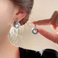  Women's Luxury Crystal Circle Ring Buckle Pendant Earrings - Thumbnail 3