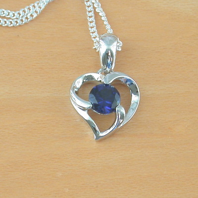 Sterling silver sapphire heart pendant & chain/sapphire necklace/sapphire jewellery/sapphire jewelry/september birthstone/uk