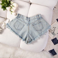 Women Wide Leg Loose Denim Shorts Jeans - Thumbnail 1