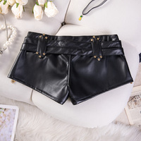 Women Vintage Sexy Pu Leather Shorts  - Thumbnail 3