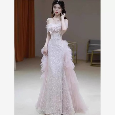 Toast Dress Bridal One Shoulder 2025 New Engagement Dress for Women, High Grade Light Luxury,Evening Dress
