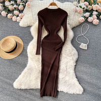 Autumn winter new long sleeve round neck Knitted Bodycorn Dress - Thumbnail 4