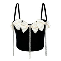 Sexy Rhinestone tassel bow diamond chain tie fishbone corset - Thumbnail 3