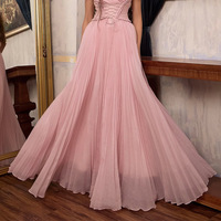 Pink Evening Dress Pleated Chiffon Long Dress - Thumbnail 3