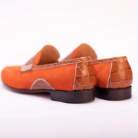 Crafted Leather Handmade Men Orange Suede Crocodile/Alligator Strap Leather Loafers Dress Shoes  - Thumbnail 7