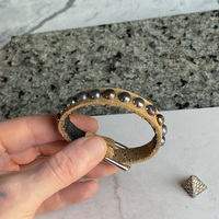 Tan leather Rainbow small domestuds wristband - Thumbnail 7
