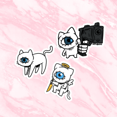 Blue eye white cat sticker pack (3pc)