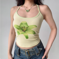 Retro sexy hot girl print halter neck suspenders women's summer pure backless top - Thumbnail 1