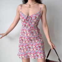 Printed slim suspender dress female summer hot girl a-line short skirt - Thumbnail 3