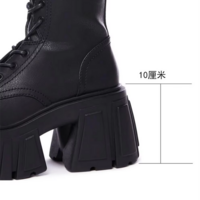 Thick-Soled British Style Punk Platform Black Boots for Women - Thumbnail 4
