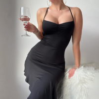 Temperament Hanging Neck Backless Slim High Waisted Dress - Thumbnail 1