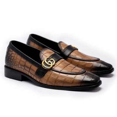 Crafted leather handmade men brown crocodile/alligator leather dress shoes