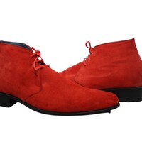 Crafted Leather Handmade Mens Chukka Suede Leather Boots in Red Color - Thumbnail 1