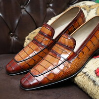 Crafted Leather Handmade Men Brown Crocodile Leather Alligator Moccasin Loafers Dress Shoes - Thumbnail 4