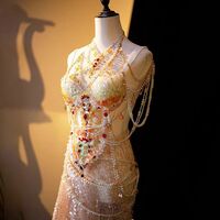 Pink Champagne Rhinestone Beading Gorgeous Stage Costumes - Thumbnail 1