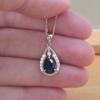 BOXED GIFT /925 Sapphire (Lab Created) & Cz Pendant & Chain/Sapphire Jewelry/Silver Sapphire Necklace/Sapphire Pendant/Sapphire Gift/UK - Thumbnail 4