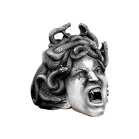 Solid Sterling Silver Greek Mythology Medusa Gorgon Ring - Thumbnail 2