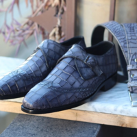Crafted Leather Handmade Men Gray Crocodile/Alligator Leather Dress Shoes - Thumbnail 2