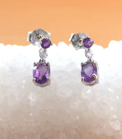 Sterling Silver Amethyst & Cz Stud Earrings/Amethyst Earrings/Amethyst Studs/Amethyst Jewellery/Amethyst Jewelry/February Birthstone/UK