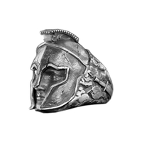 Solid Sterling Silver Greek Mythology Spartan King Leonidas Skull Ring - Thumbnail 3