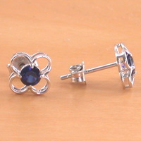 925 Sapphire (Lab Created) Stud Earrings/Daisy Sapphire Studs/Sapphire Jewellery/Sapphire Jewelry/Sapphire Jewelery/September Birthstone - Thumbnail 1