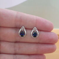 BOXED GIFT/Sterling Silver Sapphire (Lab Created) Stud Earrings/Sterling Silver Sapphire Earrings UK/Sapphire Jewelry/Sapphire Jewellery/September - Thumbnail 4