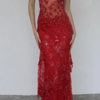 Beautiful Spaghetti Straps Red Lace Prom Dresses  - Thumbnail 2