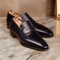 Handmade Black Loafers Shoes For Mens Ideal For Wedding Outfit - Thumbnail 1