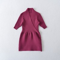 Ice cream short sleeve crossover V-neck knit top - Thumbnail 1