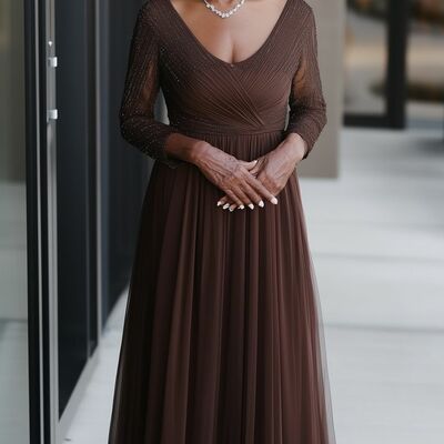 Elegant a line tulle beading crystals mother of the bride/ groom dresses formal evening dress - Thumbnail 2