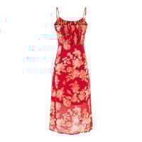 Lovely red printed casual drawstring suspender dress - Thumbnail 1