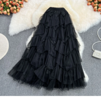 Tulle Layered Flowy Maxi Skirt with Elastic Waist - Thumbnail 2