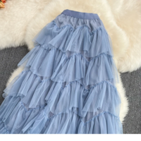 Tulle Layered Flowy Maxi Skirt with Elastic Waist - Thumbnail 9