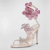 Elegant Rhinestone Crystal Flower High Heels Fashion Sandals - Thumbnail 3