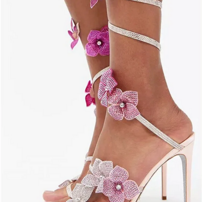 Elegant rhinestone crystal flower high heels fashion sandals
