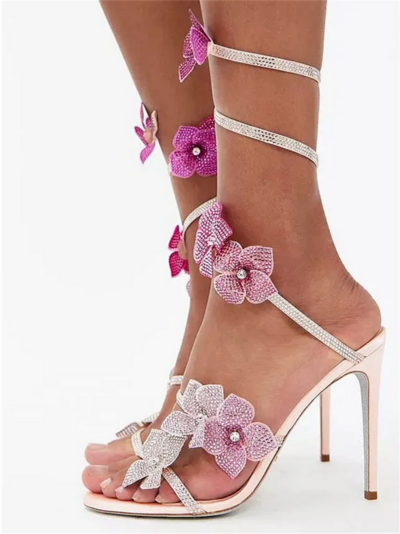 Elegant Rhinestone Crystal Flower High Heels Fashion Sandals