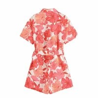Fashionable and simple slim print short jumpsuit - Thumbnail 1