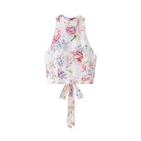 Halter Neck Sleeveless Short Top Floral Skirt Two-Piece Set - Thumbnail 5